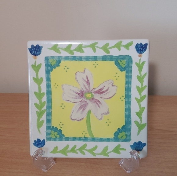Hallmark KIMBERLY HODGES 2003 TILE FLOWER PINK Yellow Blue 6" x 6" - Picture 3 of 8